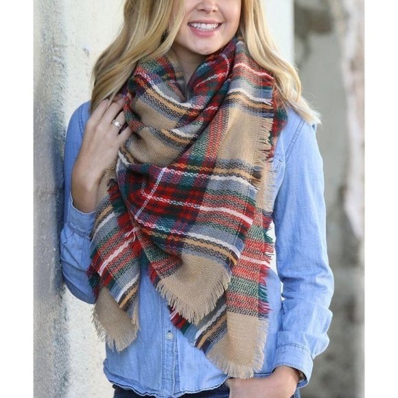 Glam Girl Fashion Accessories - NWT Red & Green Plaid Blanket Scarf